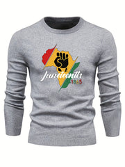 Juneteenth Print Sweater Men's Casual Retro Style Mid Stretch Pullover