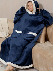 Hooded Fleece Blanket Robe Women's Long Sleeve Flannel Loungewear