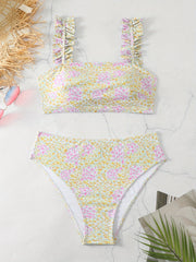 Ditsy Floral Print Bikini Set with Frill Trim