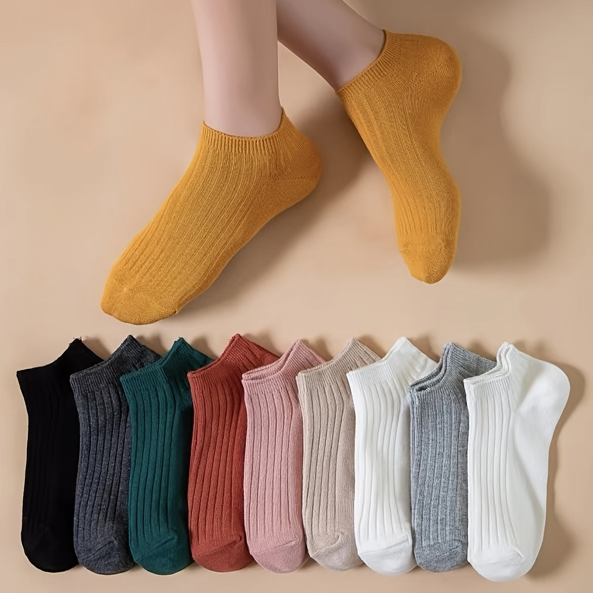10 Pairs Ribbed Short Socks Soft Low Cut Ankle Socks Women's Stockings