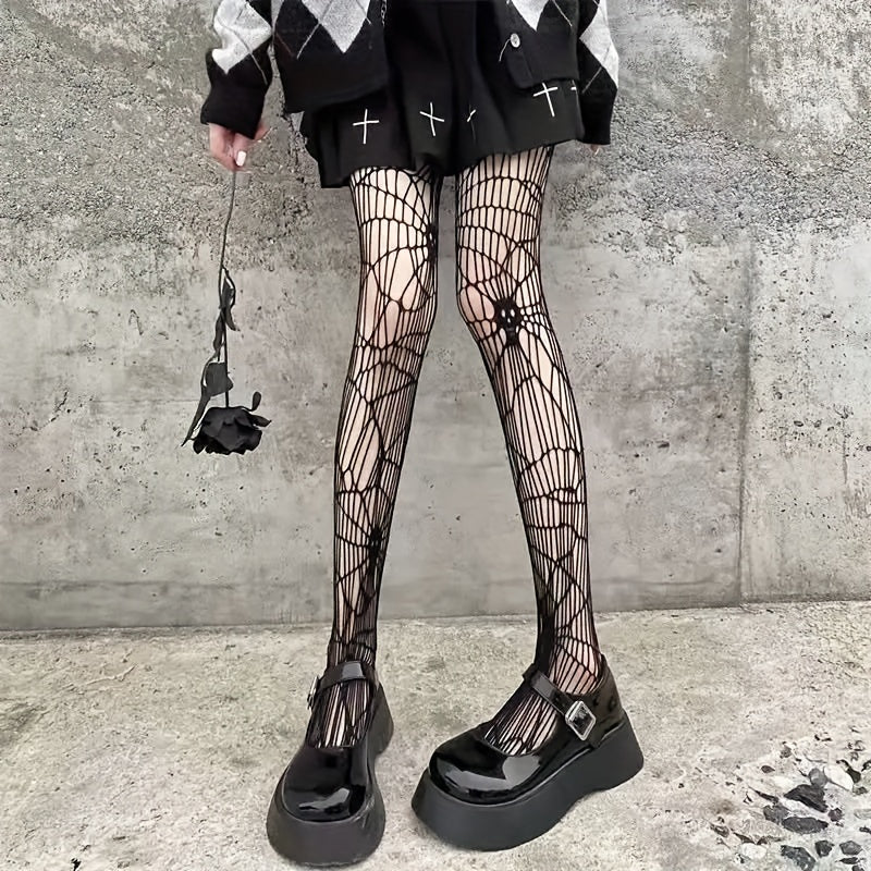 Skull Fishnet Pantyhose High Waist Stockings