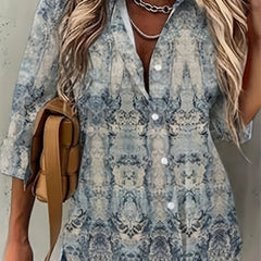Casual Blouse Women's Plus Allover Print Button Up Long Sleeve