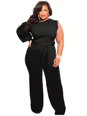 One Shoulder Lantern Sleeve Jumpsuit With Belt