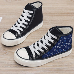 Christmas Snowflake Print Plush Lined Thermal Canvas Sneakers