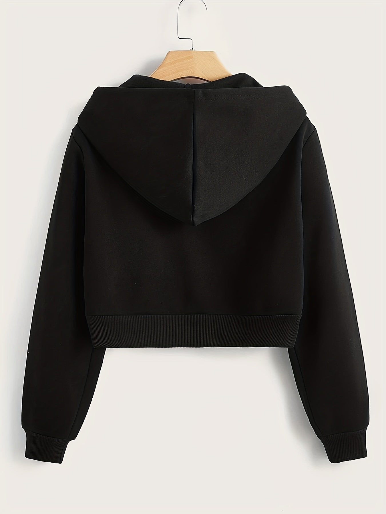 Hooded Sports Sweatshirt Zipper Up Long Sleeve Crop Hoodie