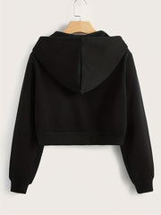 Women's Solid Hooded Sports Sweatshirt Zipper Up Long Sleeve Hoodie