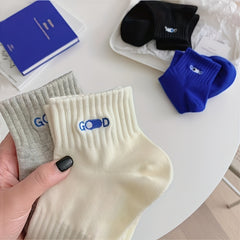 4 Pairs Letter Print Socks Women's Crew Short Stockings
