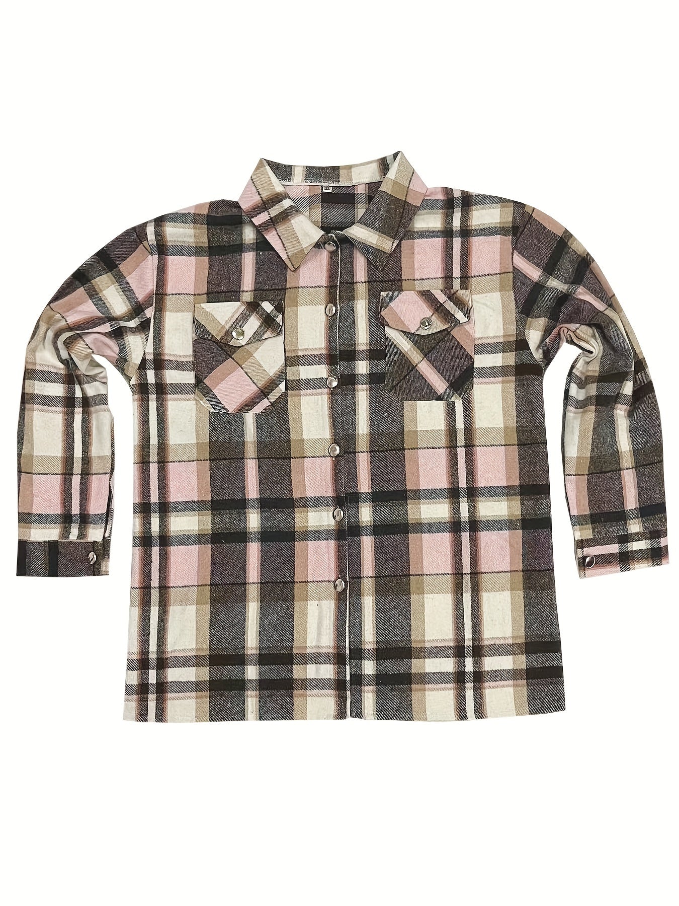 Plaid Print Button Up Long Sleeve Shacket