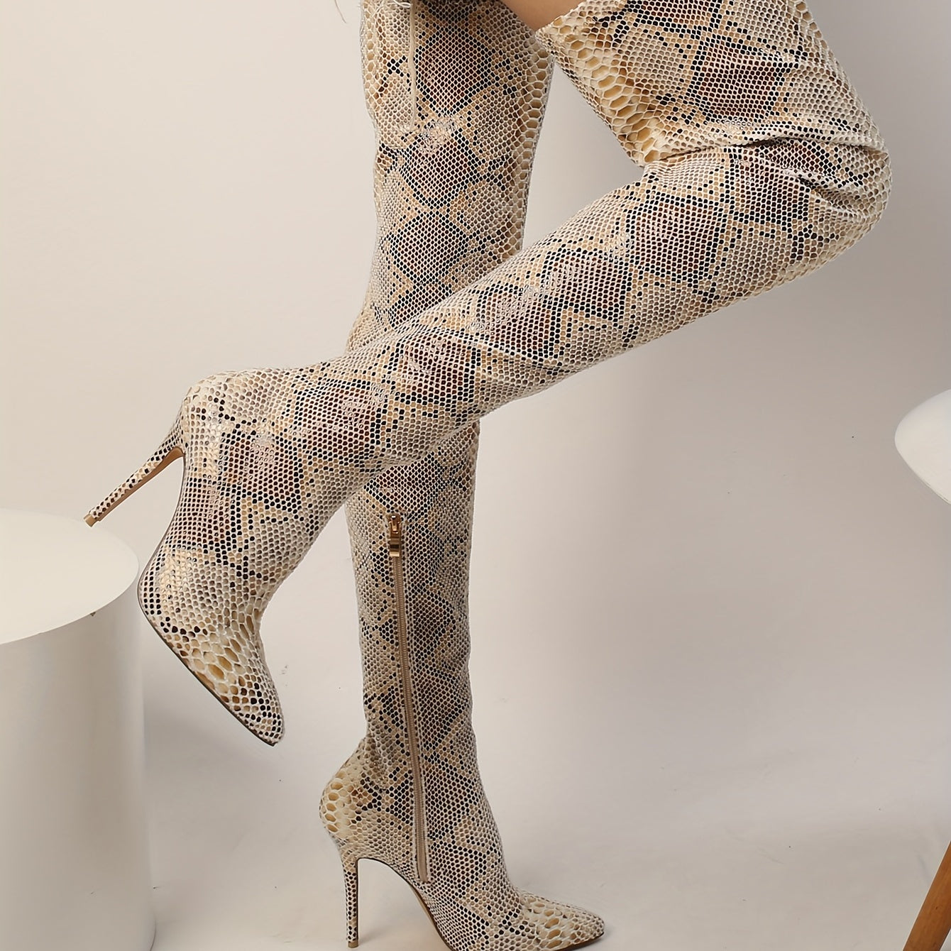 Stiletto Heeled Boots Pointed Toe Side Zipper High Boots