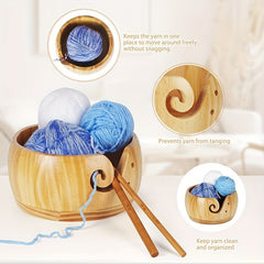 Wooden Yarn Bowl with Lid for Knitting Crochet - Yarn Ball Holder