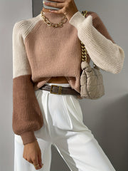 Colorblock Ribbed Sweater Women's Round Neck Pullover