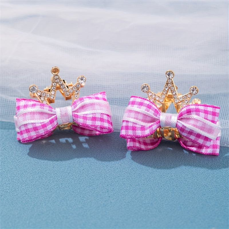 Kids Double-sided Bow Crown Hair Clip Rhinestone Grab Clip