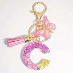 Initial Letter Keychain Resin Floral English Letter Shape Keychain With Tassel