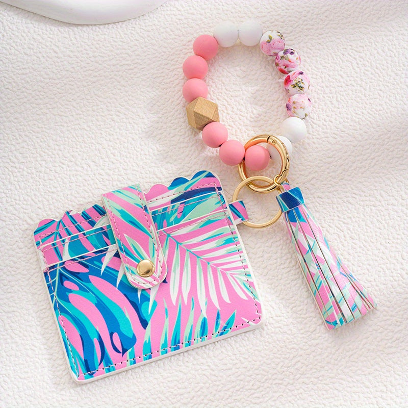 Silicone Beads Bracelet Flower Tassel Keychain For Girls
