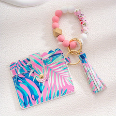 Silicone Beads Bracelet Flower Tassel Keychain For Girls