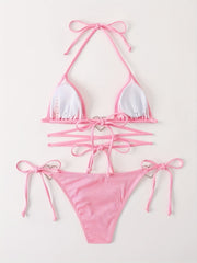 Heart Linked Halter Neck Rib Knit Bikini Set