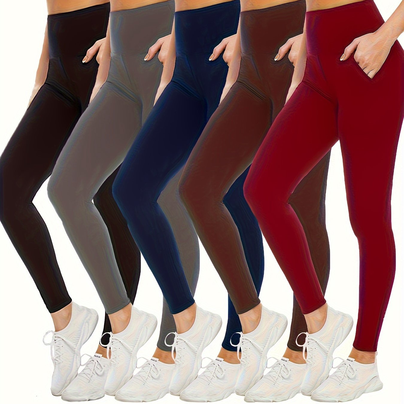 5pcs Leggings Sports With Pockets For Women High Waisted Tummy Control Workout