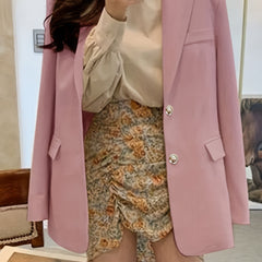 Solid Flap Pockets Blazer Lapel Long Sleeve Blazer for Office & Work