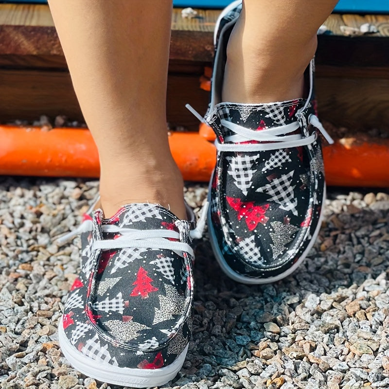 Women's Christmas Tree Pattern Flat Casual Shoes Comfortable Round Toe