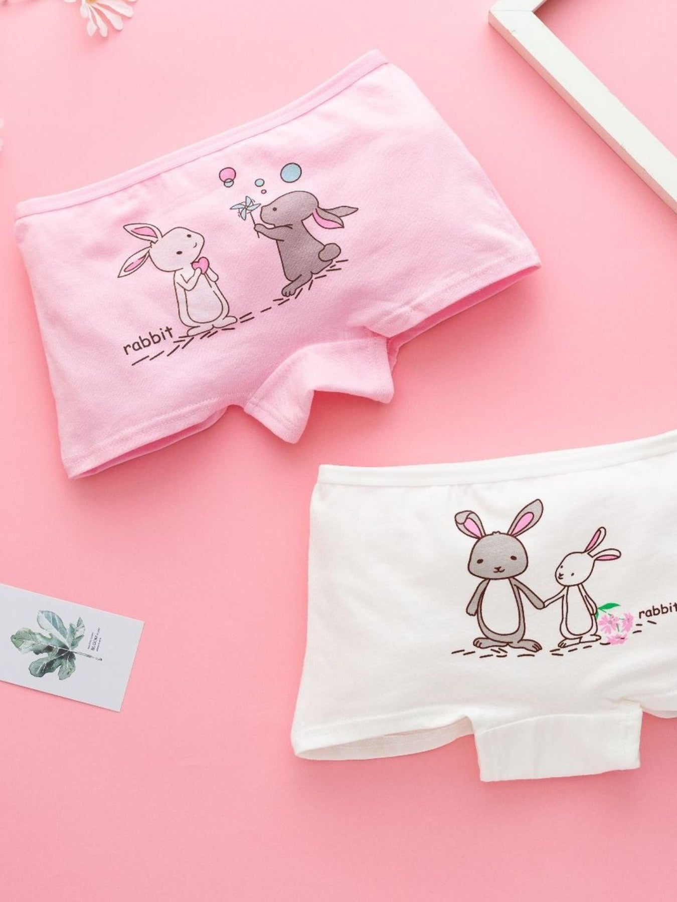 4pcs Girls Rabbit Print Stretch Shortie Brief Soft Cotton Underwear