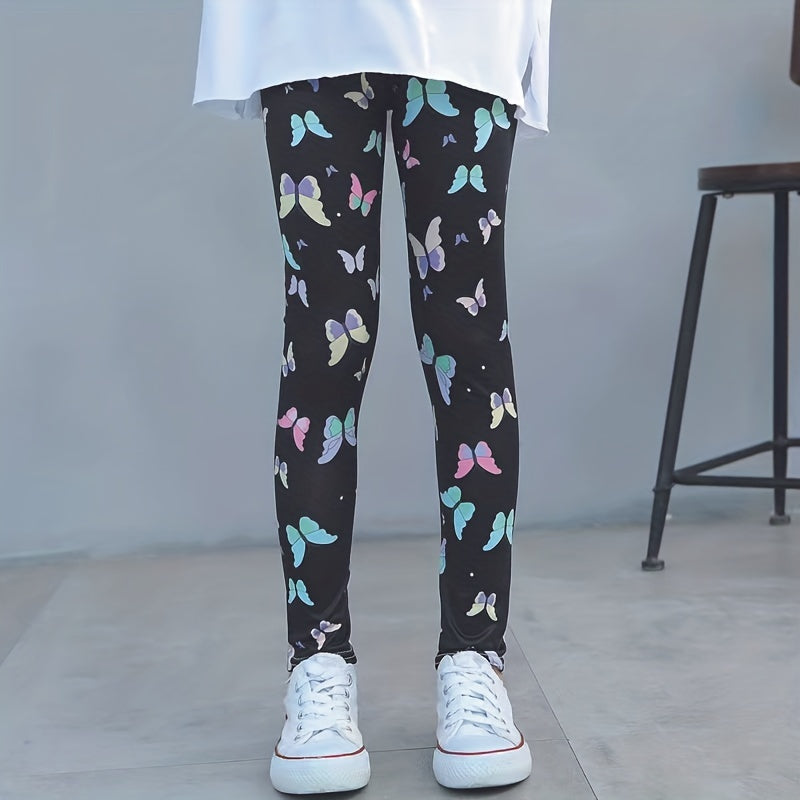 2pcs Girls Butterfly Pattern Leggings Elastic Printed Long Pants Summer Spring