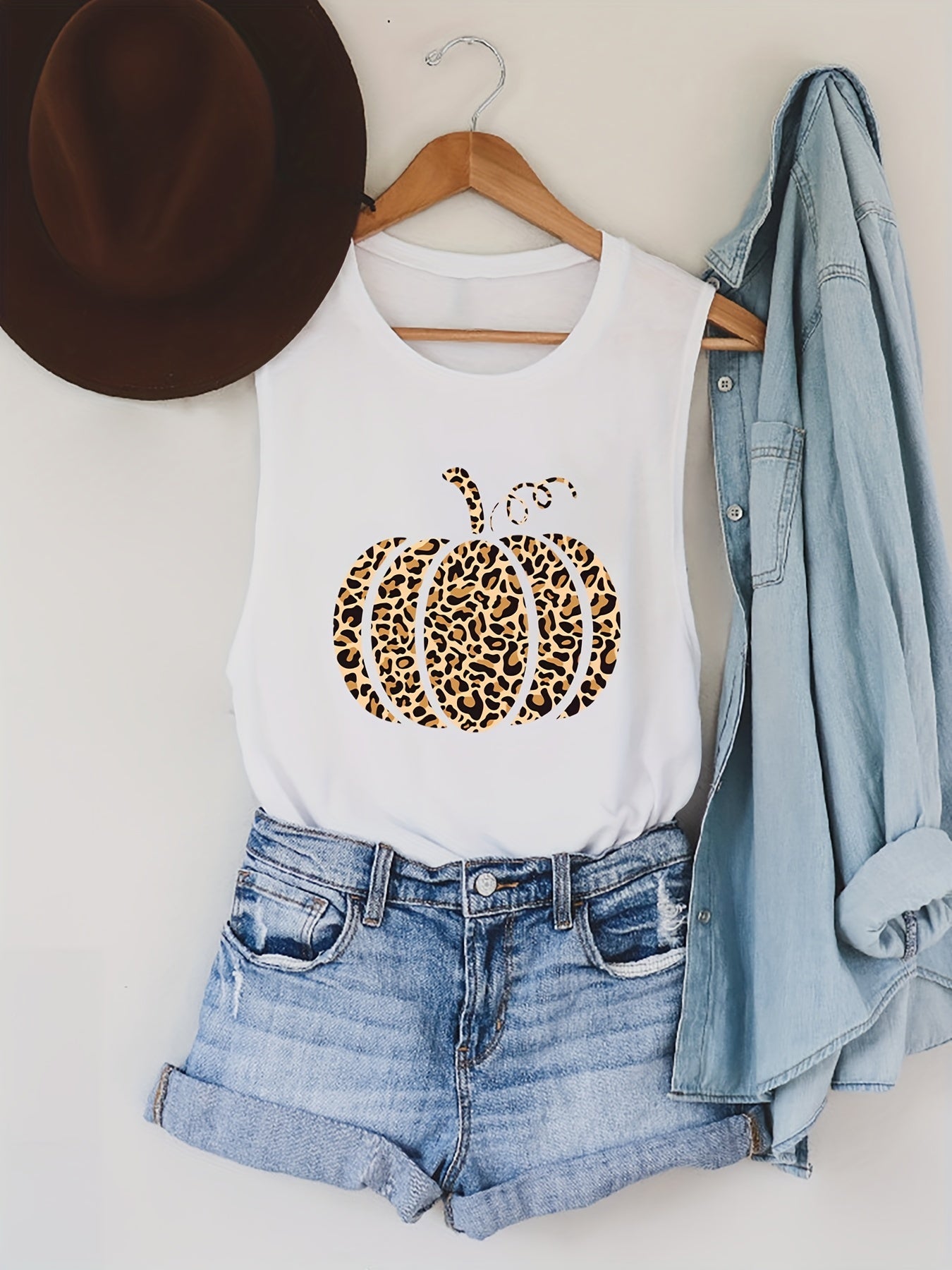 Leopard Pumpkin Print Tank Top Summer Sleeveless Top Women's Clothing