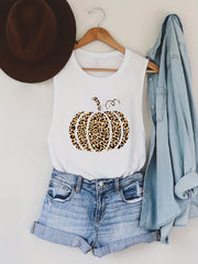 Leopard Pumpkin Print Tank Top Summer Sleeveless Top Women's Clothing