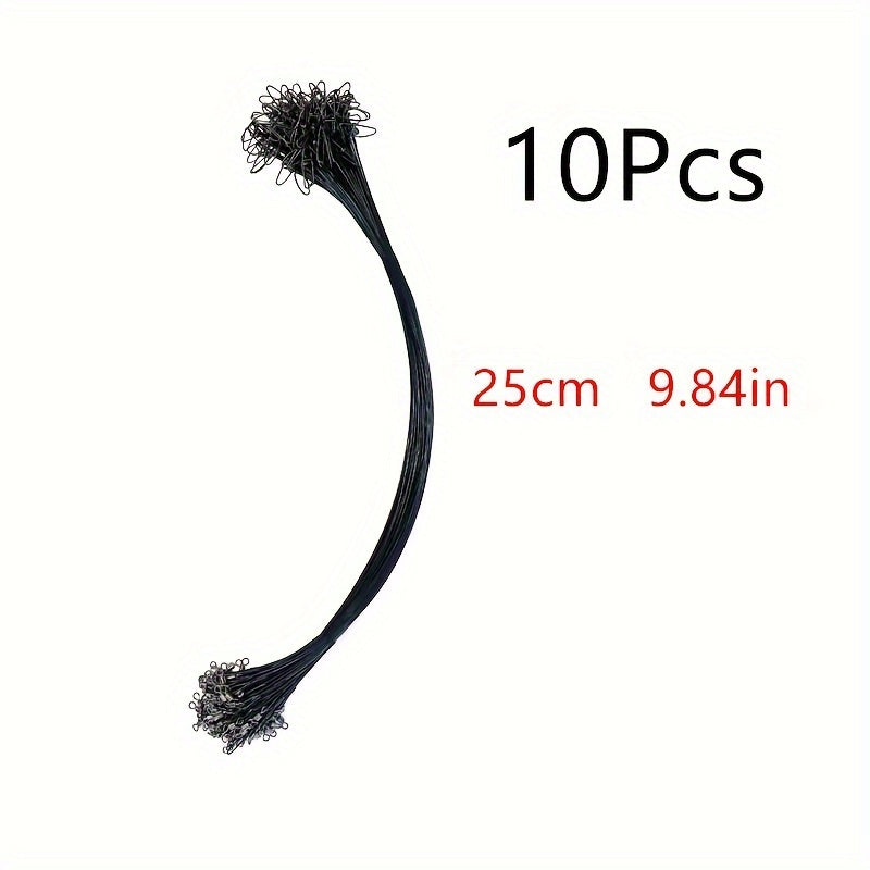 10pcs Stainless Steel Fishing Wire Leader w/ Swivel Snap Silvery Green 5.91in
