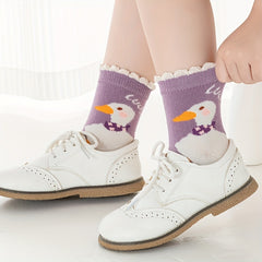 5 Pairs Baby Girls Cartoon Pattern Crew Socks for Autumn Winter
