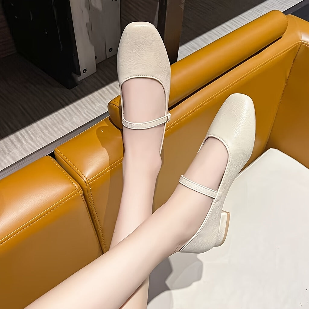 Women's Low Heel Mary Jane Square Toe Strap Shoes