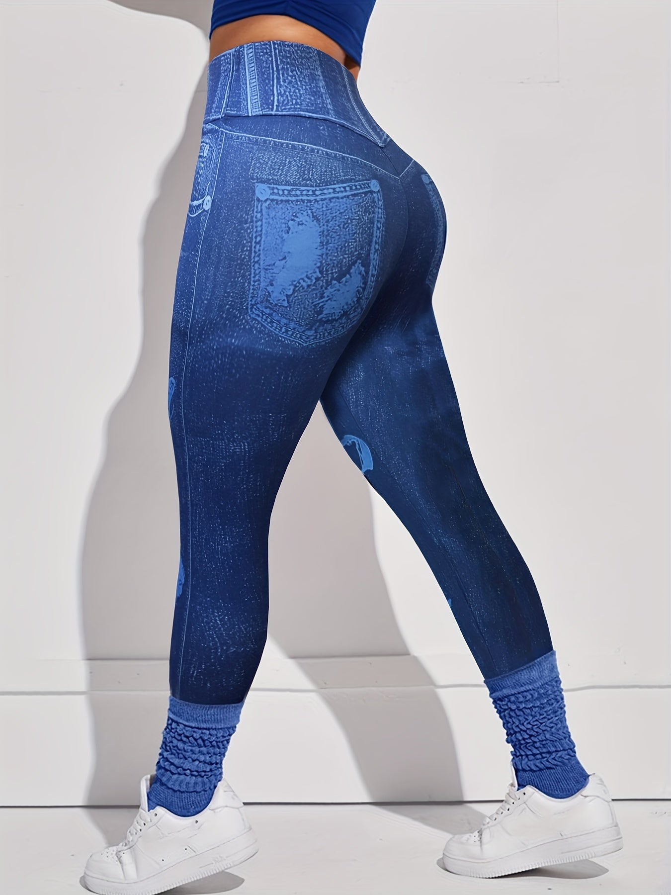 Denim Print High Waisted Tummy Control Leggings