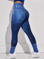 Denim Print High Waisted Tummy Control Leggings