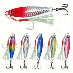 6pcs Fishing Jigs 3D Eyes Metal Spoons Long Casting Hard Bait Treble Hook