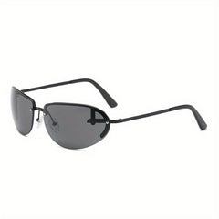 Oval Rimless Wrap Sunglasses Thin Metal Frame