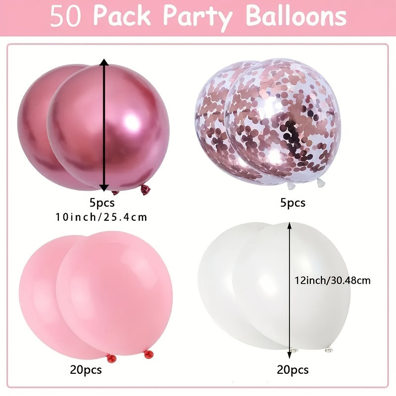 50pcs Pink/Rose Gold/Red Balloons Mix for Celebrations
