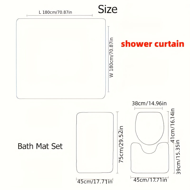 4pcs Red Rose Shower Curtain Set with Hooks & Bathroom Rug