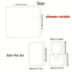 4pcs Red Rose Shower Curtain Set with Hooks & Bathroom Rug
