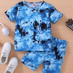 Tie Dye Full Body Print T-shirt & Shorts Set for Boys