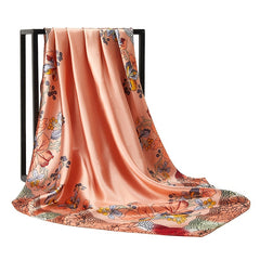 Ladies Silk Scarf Leaves Flowers Fruit Retro Warm Shawl