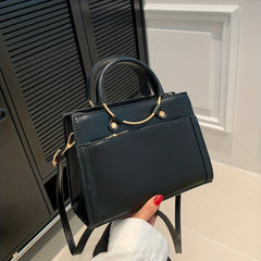 Round Handle Satchel Crossbody Tote Bag PU Leather Textured Shoulder Bag