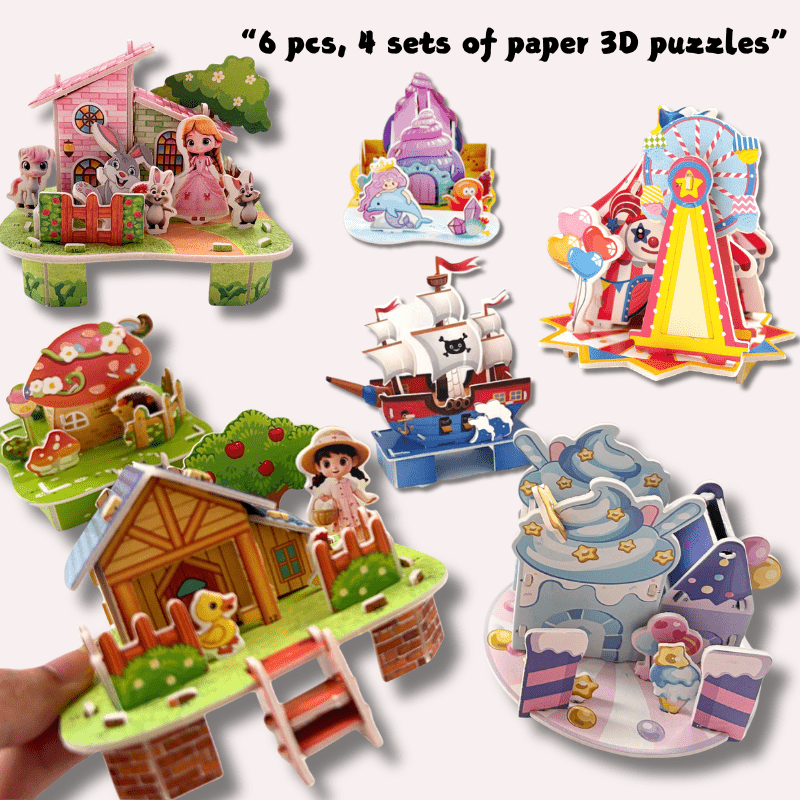 16pcs 3D Paper Puzzle Games for Kids - Educational Farm Castle Ocean Clown