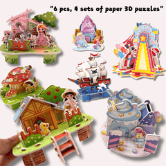 16pcs 3D Paper Puzzle Games for Kids - Educational Farm Castle Ocean Clown