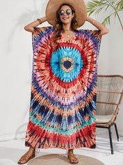 Boho Cover Up Plus Size Spiral Tie Dye Maxi Beach Dress