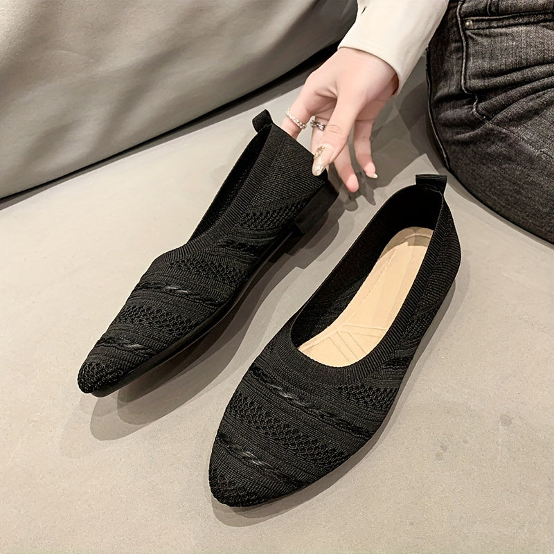 Women's Breathable Knit Flat Shoes Casual Pointed Toe Lightweight Solid Shoes