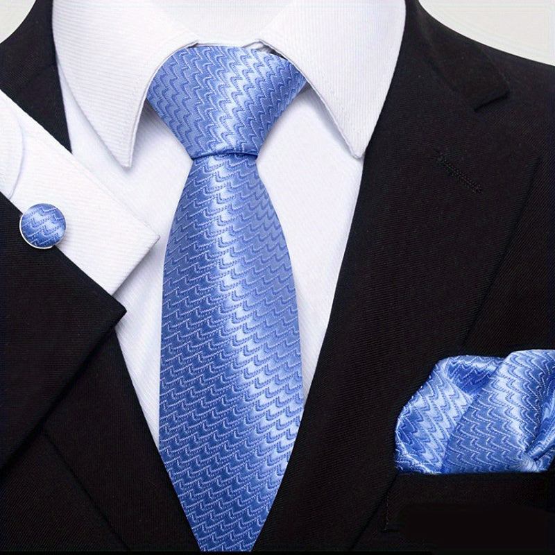 3pcs Mens Satin Necktie & Pocket Square Set Wedding Business Tie & Handker