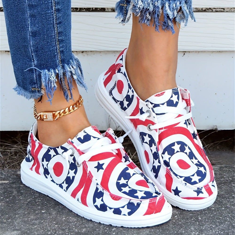 Women's Patriotic Flats Lace Up Canvas Shoes