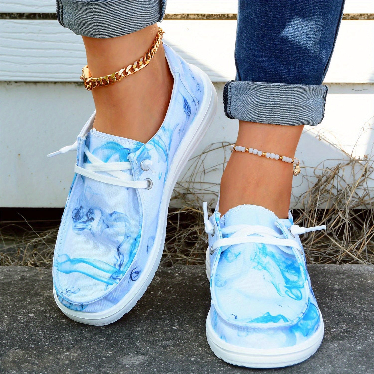 Women's Tie Dye Boat Shoes Lightweight Lace Up Sneakers