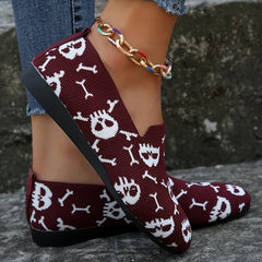 Skull Pattern Flat Shoes Halloween Soft Sole Slip On Shoes
