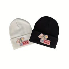 Daisy Embroidery Patch Beanie Knit Hat Windproof Warm Skull Cap