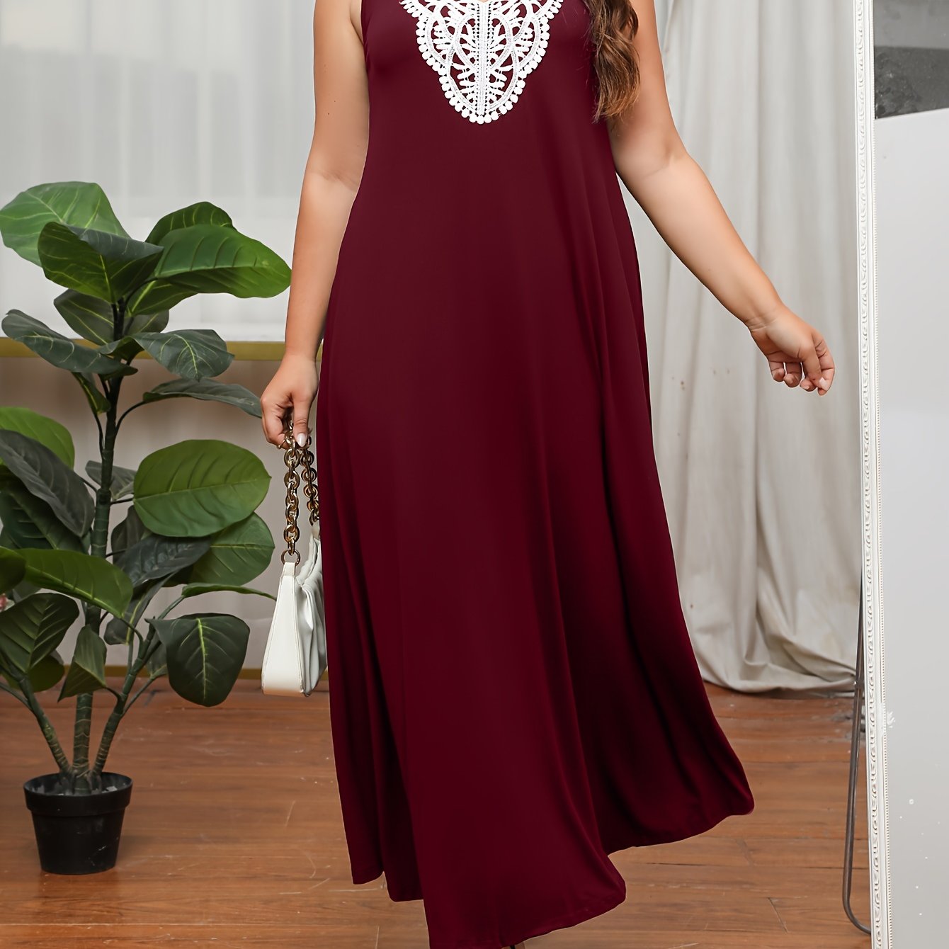Colorblock Lace Maxi Tank Dress
